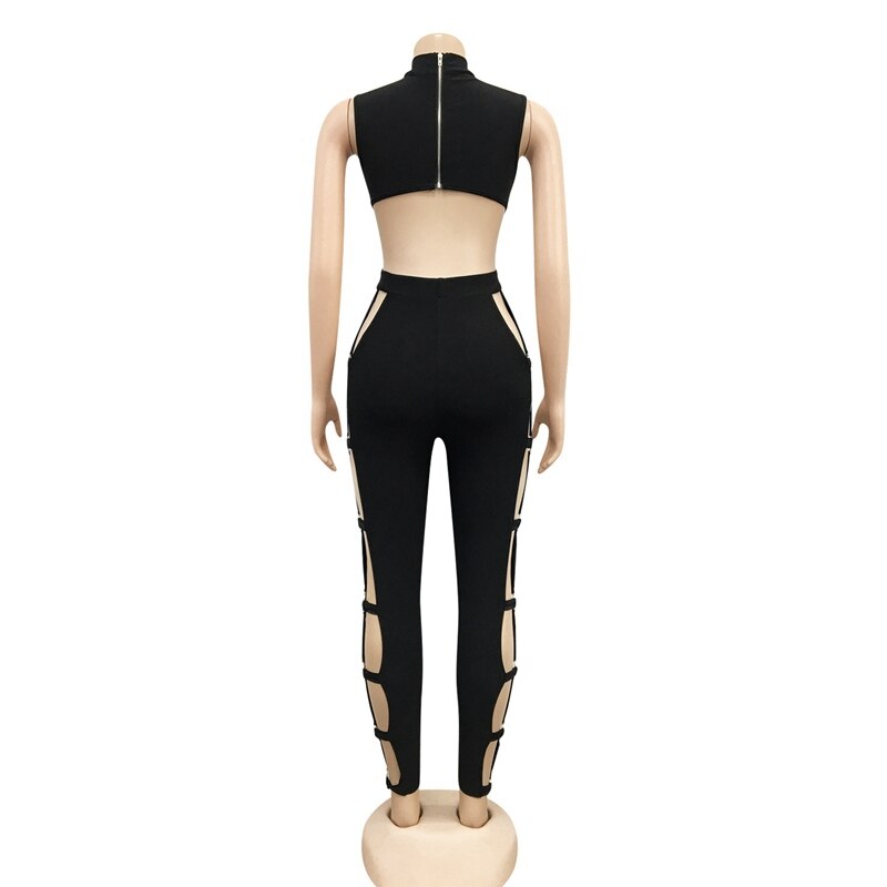 Sexy Black Bodycon Jumpsuit Romper Women Overalls Backless Hollow Out Club Night Outfits Elegant Rompers Womens Jumpsuit Catsuit