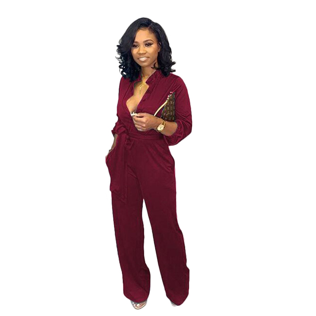 Office lady fashion newspaper print lace-up jumpsuits full sleeve autumn rompers high waist wide leg pants temperament overall